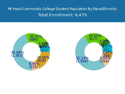 Mt Hood Community College 2025 Student Population by Gender and Race chart