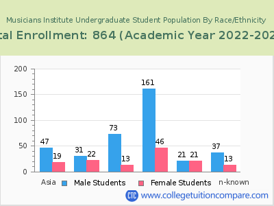 Musicians Institute 2023 Undergraduate Enrollment by Gender and Race chart