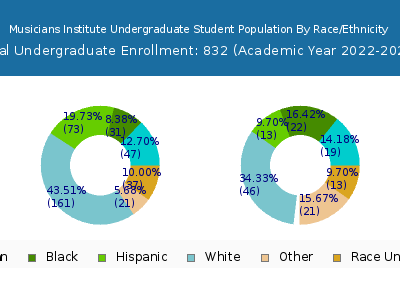 Musicians Institute 2023 Undergraduate Enrollment by Gender and Race chart