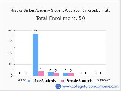 Mystros Barber Academy 2025 Student Population by Gender and Race chart
