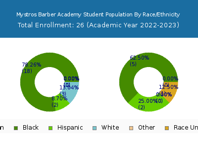 Mystros Barber Academy 2023 Student Population by Gender and Race chart