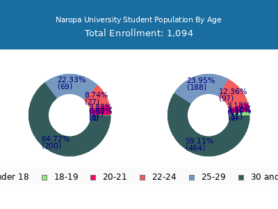 Naropa University 2025 Student Population Age Diversity Pie chart