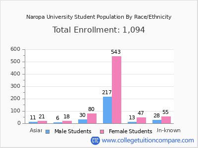 Naropa University 2025 Student Population by Gender and Race chart