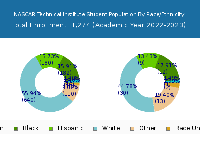 NASCAR Technical Institute 2023 Student Population by Gender and Race chart