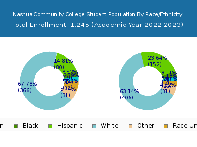 Nashua Community College 2023 Student Population by Gender and Race chart