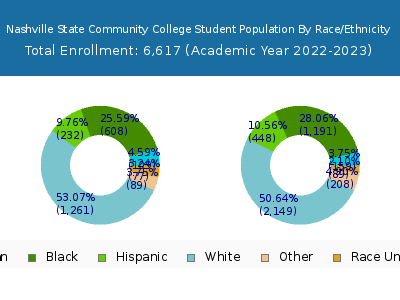 Nashville State Community College 2023 Student Population by Gender and Race chart