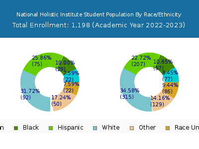 National Holistic Institute 2023 Student Population by Gender and Race chart