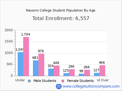 Navarro College 2025 Student Population by Age chart