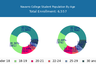 Navarro College 2025 Student Population Age Diversity Pie chart