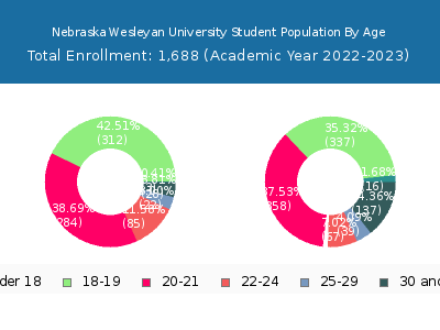 Nebraska Wesleyan University 2023 Student Population Age Diversity Pie chart