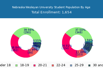 Nebraska Wesleyan University 2025 Student Population Age Diversity Pie chart