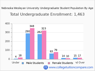 Nebraska Wesleyan University 2025 Undergraduate Enrollment by Age chart