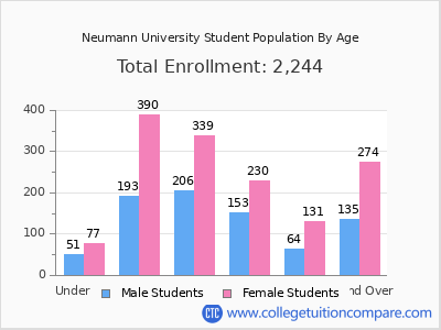 Neumann University 2025 Student Population by Age chart