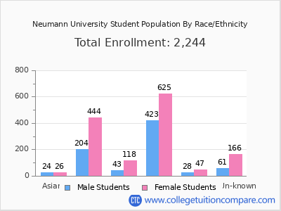 Neumann University 2025 Student Population by Gender and Race chart