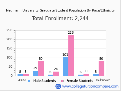 Neumann University 2025 Graduate Enrollment by Gender and Race chart