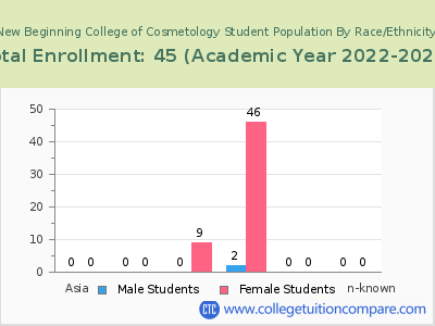 New Beginning College of Cosmetology 2023 Student Population by Gender and Race chart