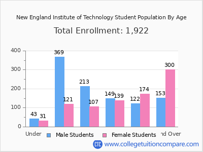 New England Institute of Technology 2025 Student Population by Age chart