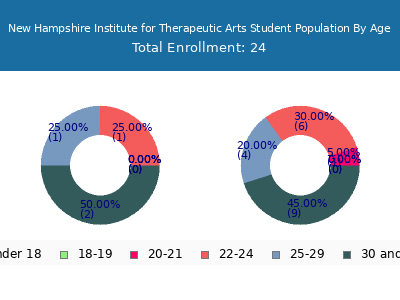 New Hampshire Institute for Therapeutic Arts 2024 Student Population Age Diversity Pie chart