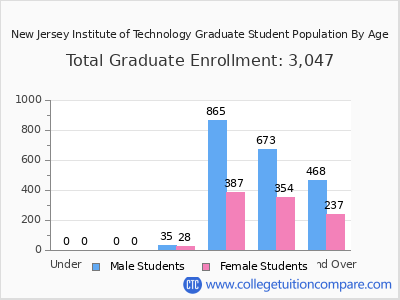 New Jersey Institute of Technology 2025 Graduate Enrollment by Age chart