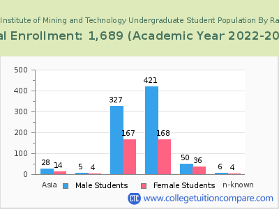 New Mexico Institute of Mining and Technology 2023 Undergraduate Enrollment by Gender and Race chart