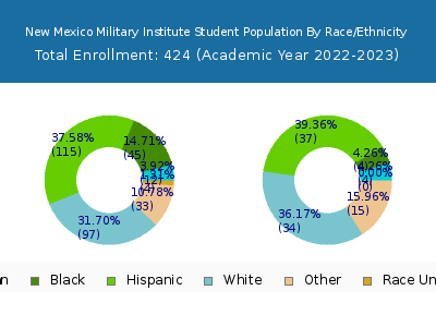New Mexico Military Institute 2023 Student Population by Gender and Race chart