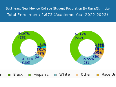 Southeast New Mexico College 2023 Student Population by Gender and Race chart