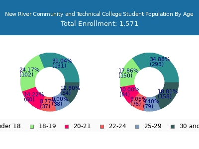 New River Community and Technical College 2024 Student Population Age Diversity Pie chart