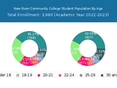 New River Community College 2023 Student Population Age Diversity Pie chart