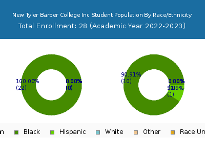 New Tyler Barber College Inc 2023 Student Population by Gender and Race chart