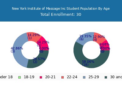 New York Institute of Massage Inc 2024 Student Population Age Diversity Pie chart