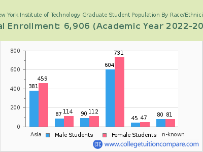 New York Institute of Technology 2023 Graduate Enrollment by Gender and Race chart