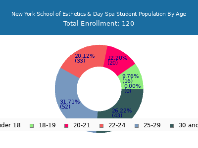 New York School of Esthetics & Day Spa 2024 Student Population Age Diversity Pie chart