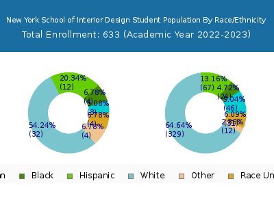 New York School of Interior Design 2023 Student Population by Gender and Race chart
