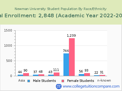 Newman University 2023 Student Population by Gender and Race chart
