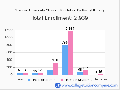 Newman University 2025 Student Population by Gender and Race chart