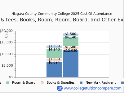 Niagara County Community College 2025 COA (cost of attendance) chart
