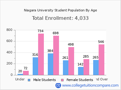 Niagara University 2024 Student Population by Age chart