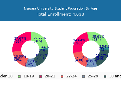 Niagara University 2024 Student Population Age Diversity Pie chart