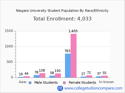 Niagara University 2025 Student Population by Gender and Race chart
