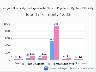 Niagara University 2025 Undergraduate Enrollment by Gender and Race chart