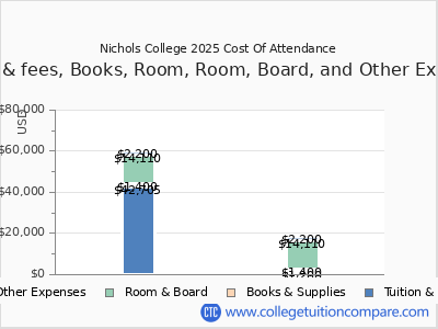 Nichols College 2025 COA (cost of attendance) chart