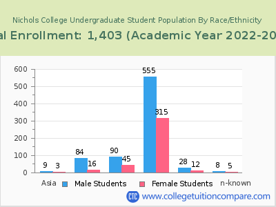 Nichols College 2023 Undergraduate Enrollment by Gender and Race chart