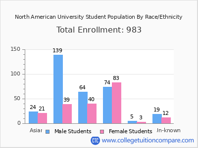 North American University 2025 Student Population by Gender and Race chart