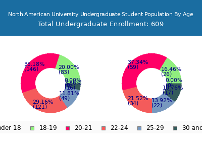 North American University 2024 Undergraduate Enrollment Age Diversity Pie chart