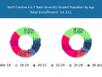 North Carolina A & T State University 2025 Student Population Age Diversity Pie chart