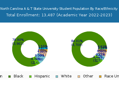 North Carolina A & T State University 2023 Student Population by Gender and Race chart