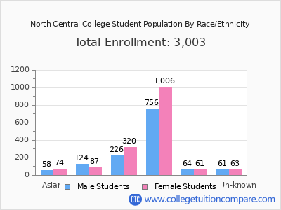 North Central College 2025 Student Population by Gender and Race chart
