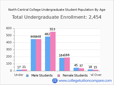 North Central College 2025 Undergraduate Enrollment by Age chart
