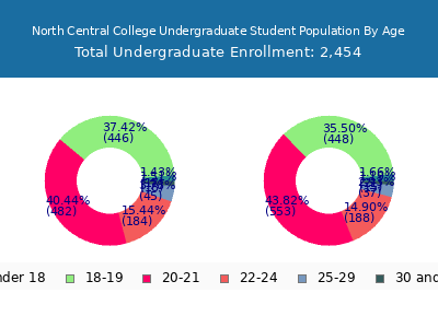 North Central College 2025 Undergraduate Enrollment Age Diversity Pie chart