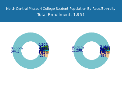 North Central Missouri College 2025 Student Population by Gender and Race chart